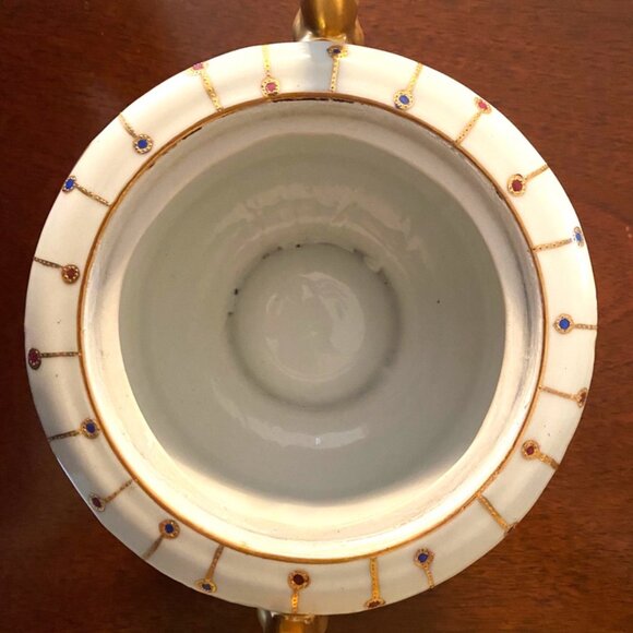 Vintage Sevres Porcelain Covered Bowl with HandPainted Scenes and Gilt Dragons - Picture 3 of 10